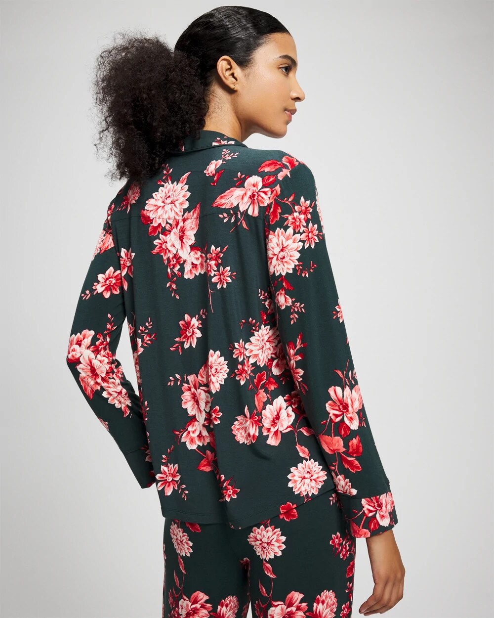 Cool Nights Long Sleeve Notch Collar with Piped Placket Pajama Top