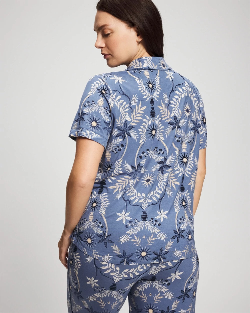 Short Sleeve Notch Collar Pajama Top