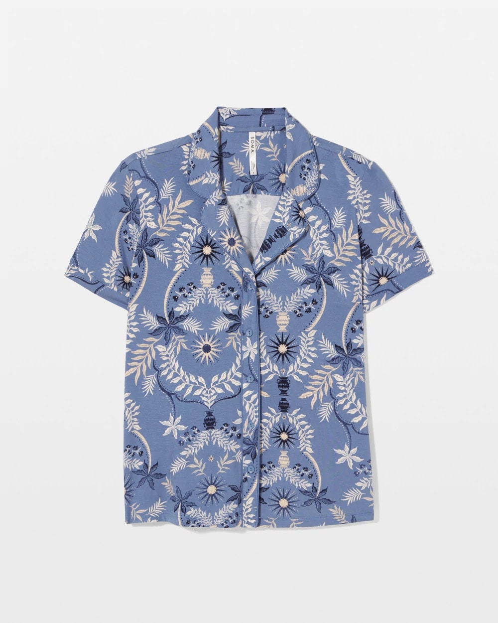 Short Sleeve Notch Collar Pajama Top