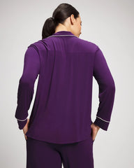 Long Sleeve Notch Collar w/ Piped Placket Pajama Top