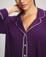 Long Sleeve Notch Collar w/ Piped Placket Pajama Top