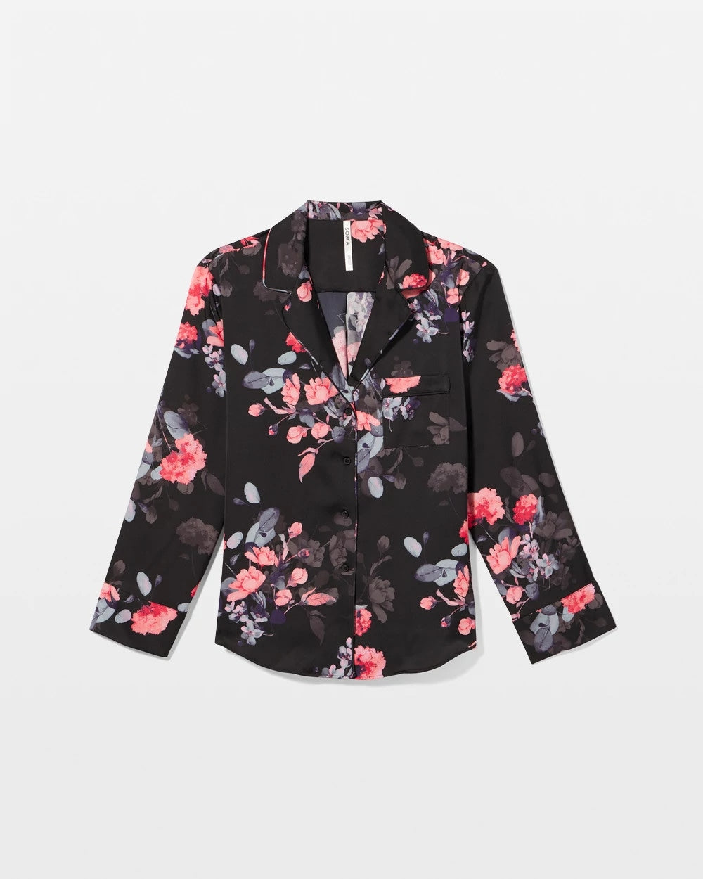 Long Sleeve Notch Collar Pajama Top