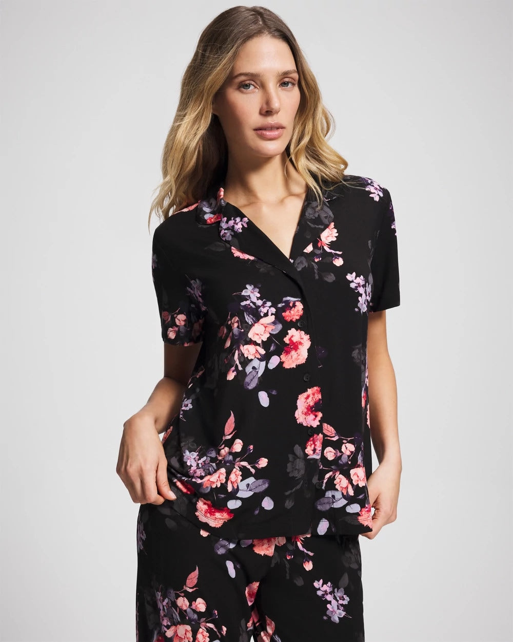 Short Sleeve Notch Collar Pajama Top