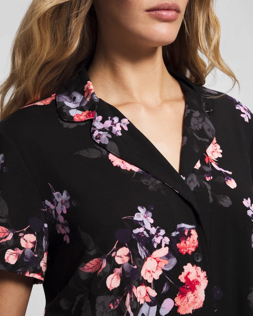 Short Sleeve Notch Collar Pajama Top