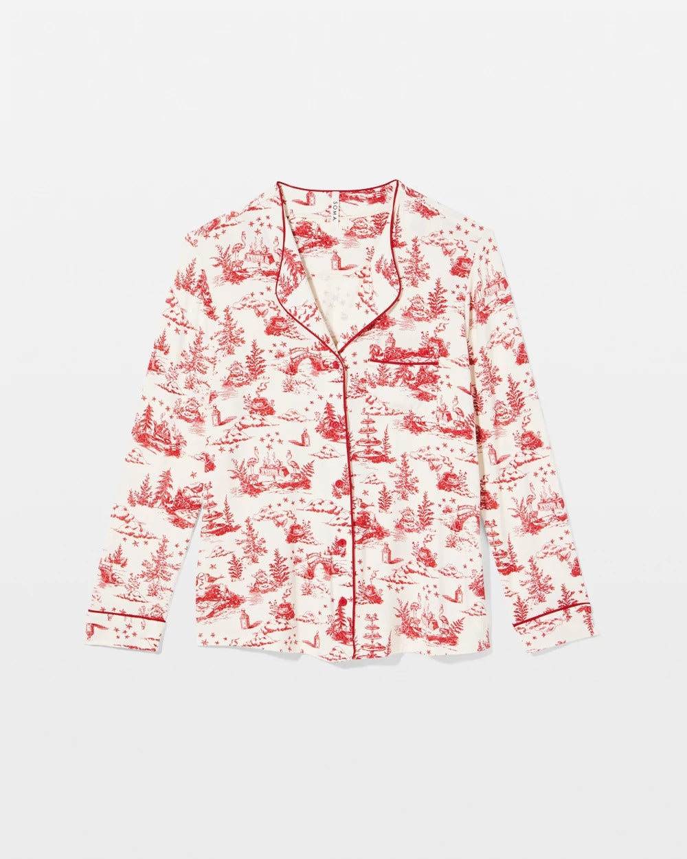 Piped Long-Sleeve Notch Pajama Top