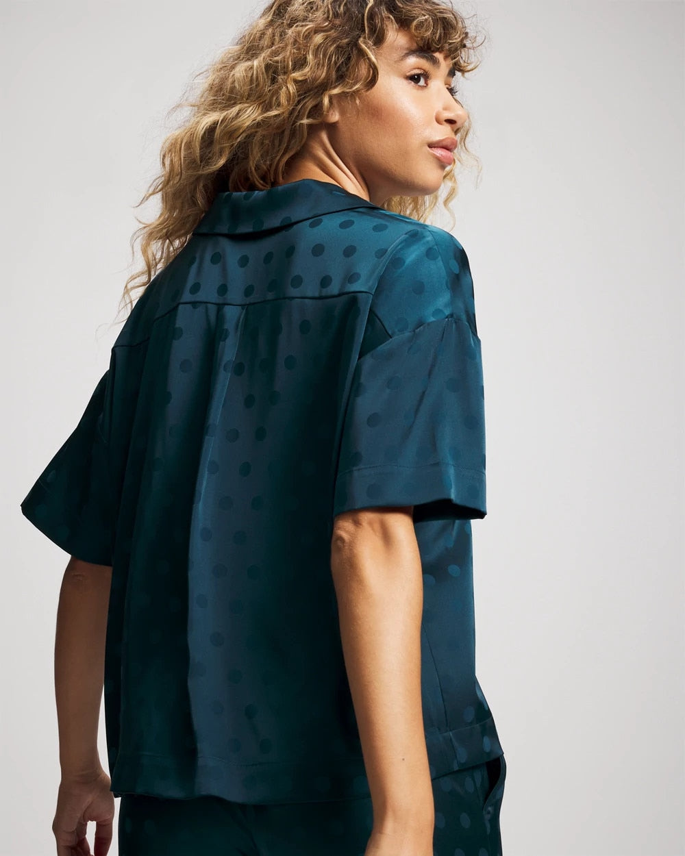 Jacquard Dot Relaxed Notch Collar Pajama Top