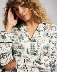 Long-Sleeve Notch Collar Pajama Top