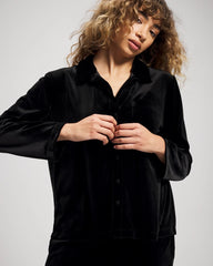 Velvet Long Sleeve Notch Collar Pajama Top