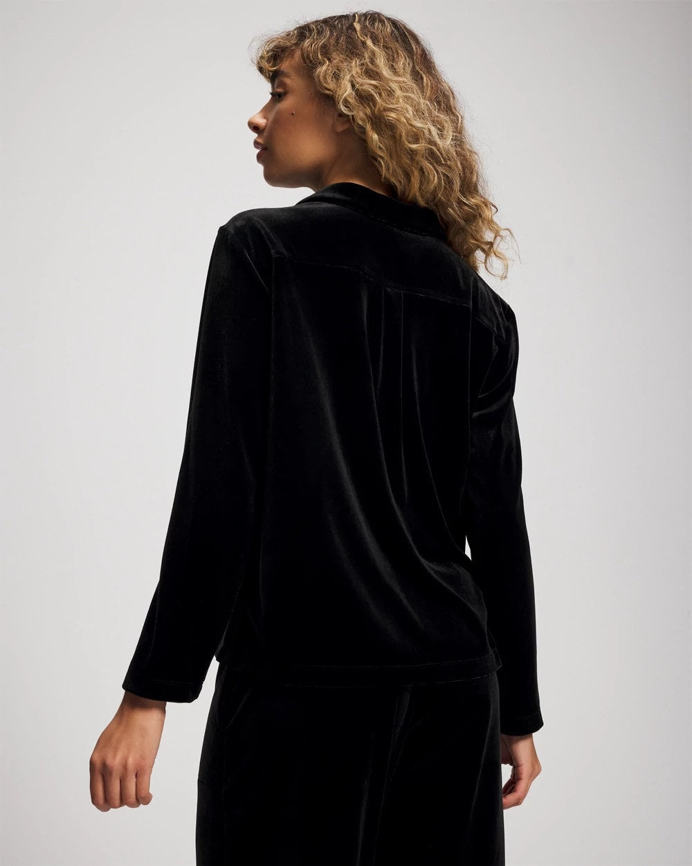 Velvet Long Sleeve Notch Collar Pajama Top