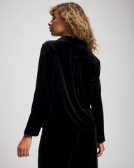Velvet Long Sleeve Notch Collar Pajama Top