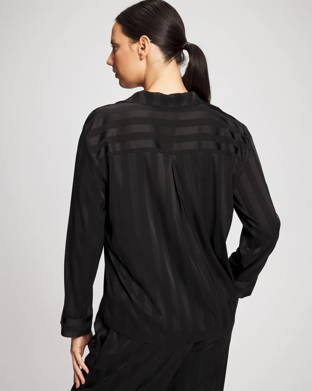 Shadow Stripe Long Sleeve Pajama Notch Collar Top