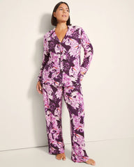 Long-Sleeve Printed Notch Collar Pajama Top