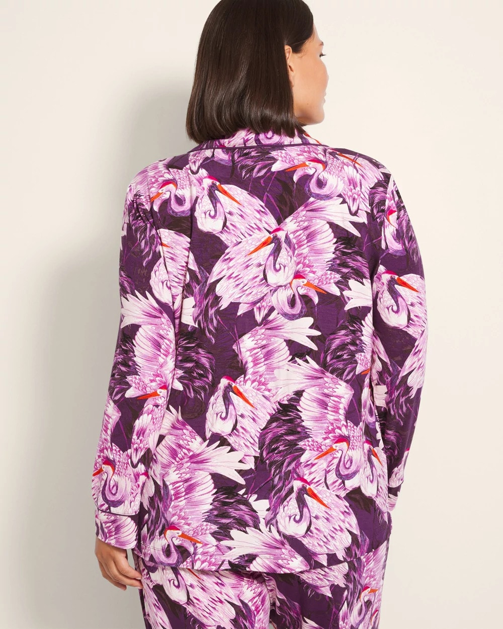 Long-Sleeve Printed Notch Collar Pajama Top