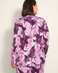 Long-Sleeve Printed Notch Collar Pajama Top