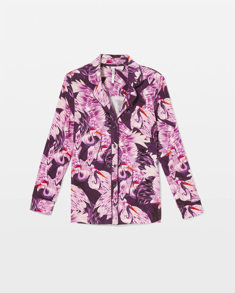 Long-Sleeve Printed Notch Collar Pajama Top