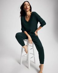 Cozy Waffle Long Sleeve V-Neck Pajama Top