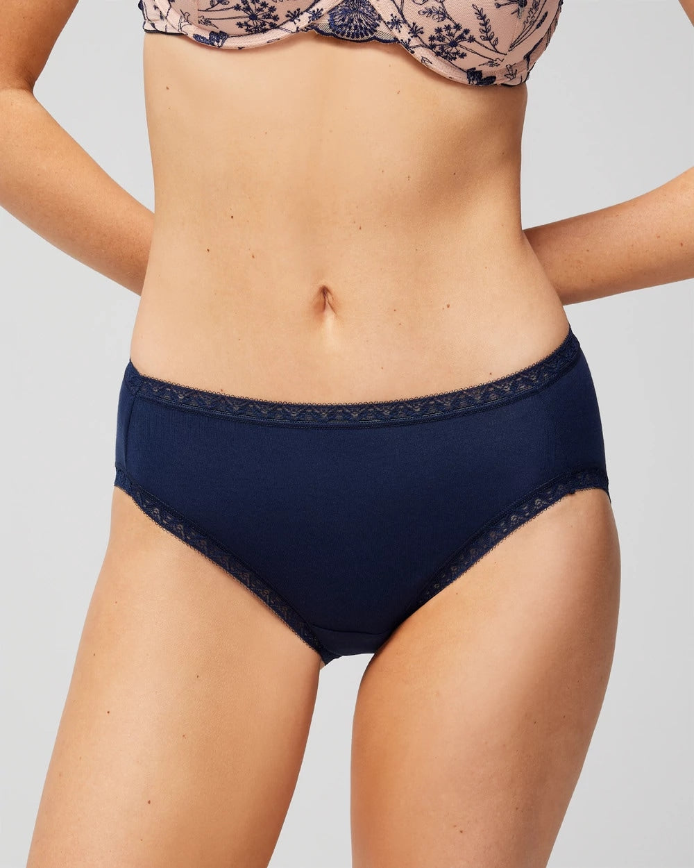 Cotton High-Leg Brief Panty with Lace Trim