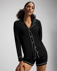 Long-Sleeve Notch Collar Pajama Top