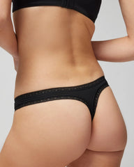 Cotton Thong Panty with Lace Trim