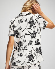 Piped Short Sleeve Notch Collar Pajama Top