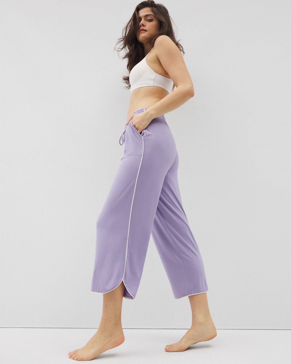 Solid Piped Crop Pajama Pant