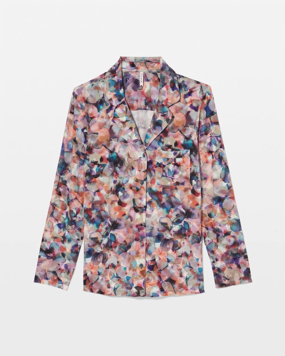 Long-Sleeve Notch Collar Pajama Top