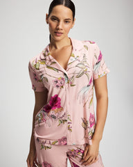 Printed Short Sleeve Notch Collar