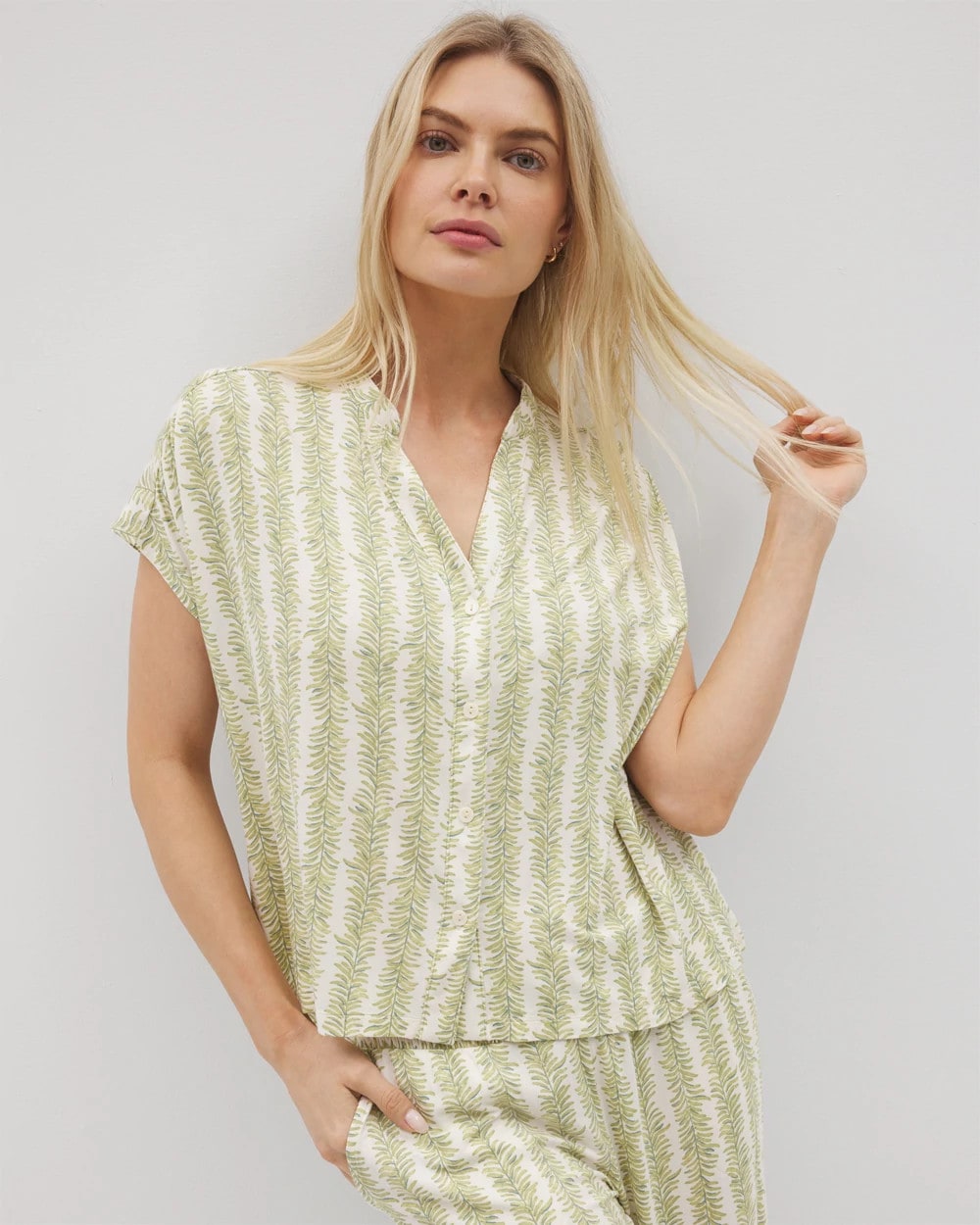 Mandarin Collar Short Sleeve Pajama Top