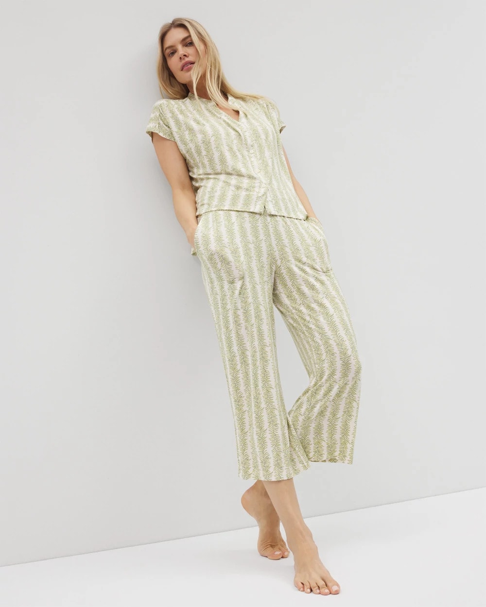 Mandarin Collar Short Sleeve Pajama Top