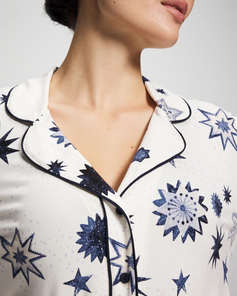 Cool Nights Long Sleeve Notch Collar with Piped Placket Pajama Top