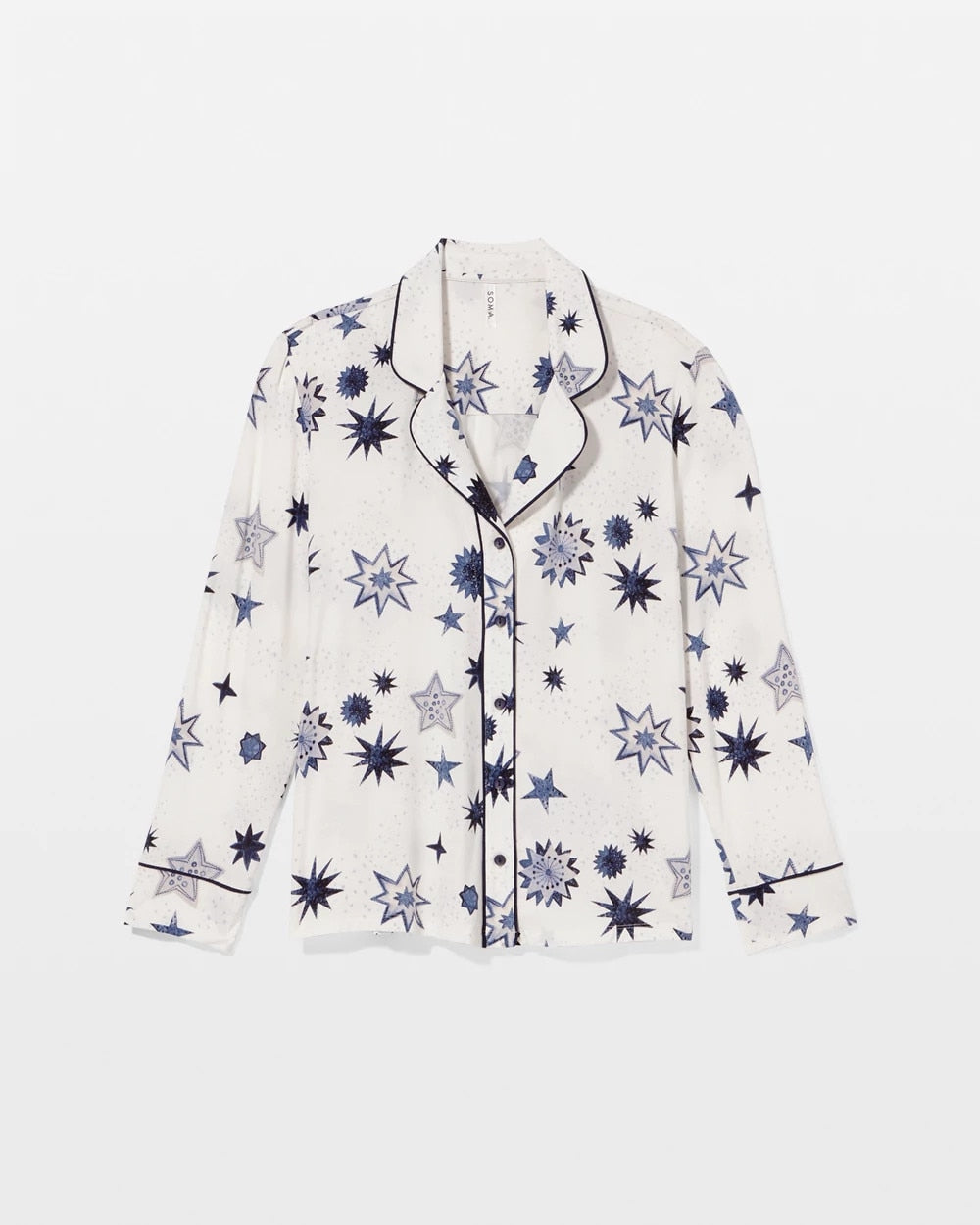 Cool Nights Long Sleeve Notch Collar with Piped Placket Pajama Top