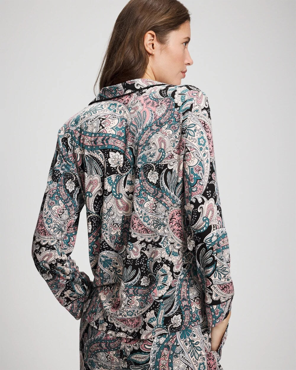Cool Nights Long Sleeve Notch Collar with Piped Placket Pajama Top