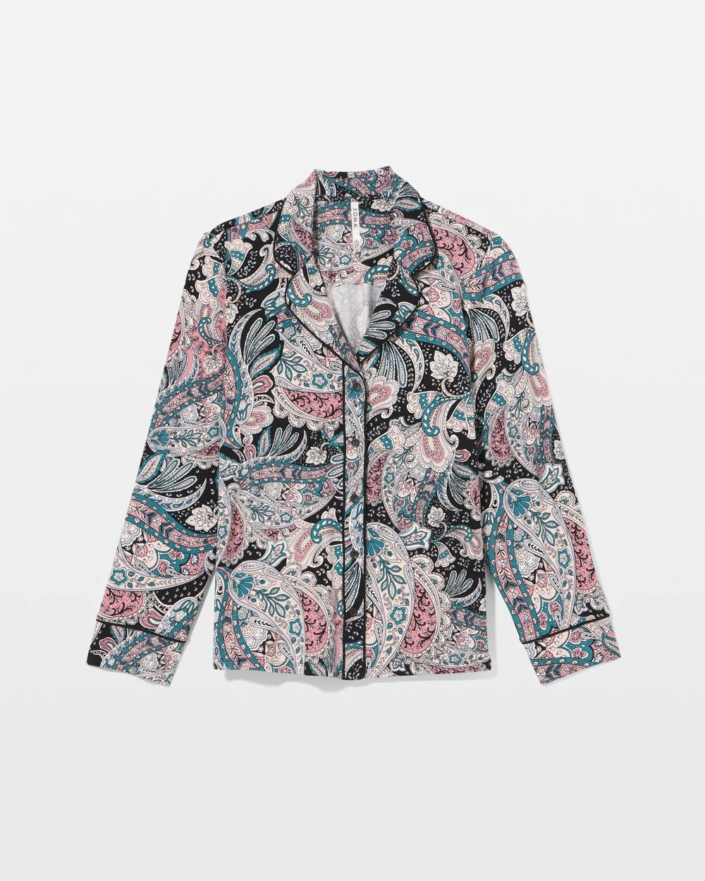 Cool Nights Long Sleeve Notch Collar with Piped Placket Pajama Top