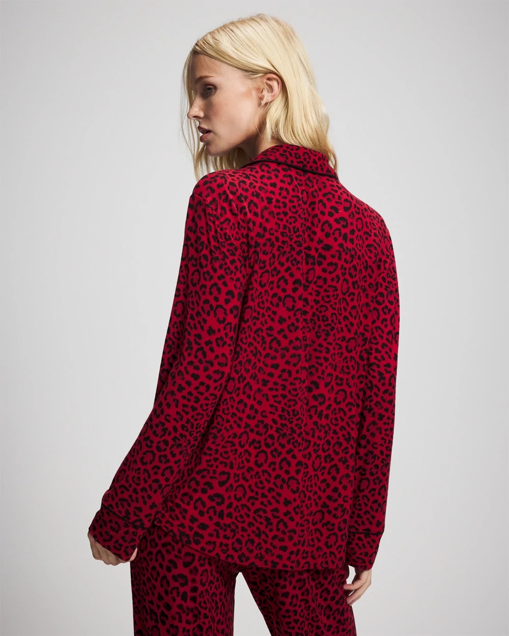 Cool Nights Long Sleeve Notch Collar with Piped Placket Pajama Top