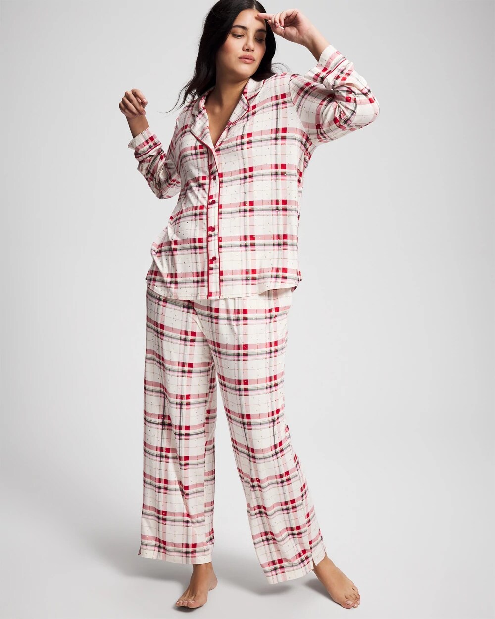 Cool Nights Long Sleeve Notch Collar with Piped Placket Pajama Top