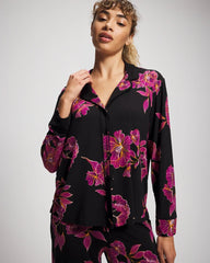 Cool Nights Long Sleeve Notch Collar with Piped Placket Pajama Top