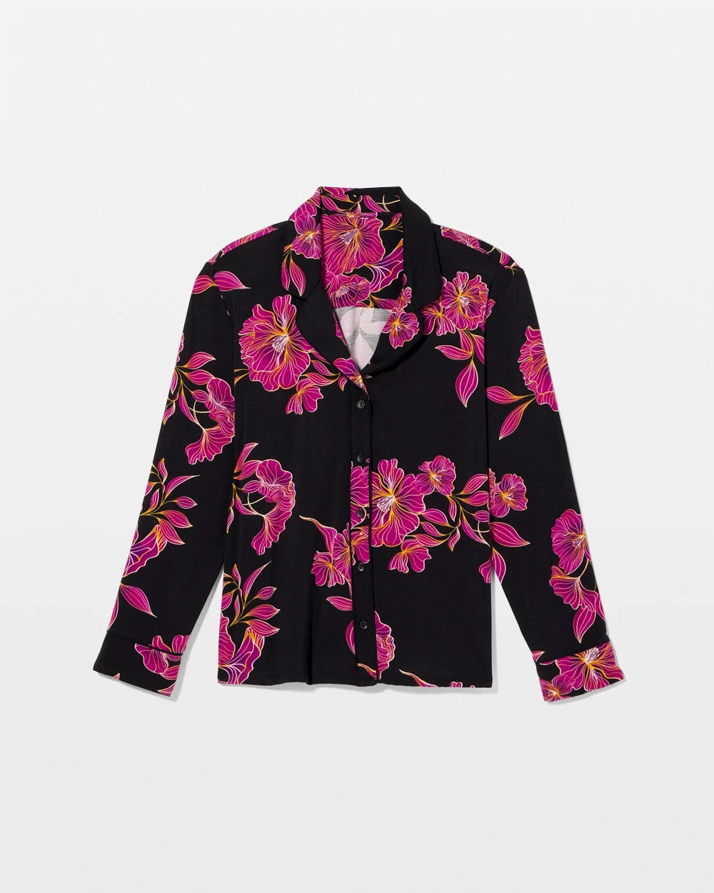 Cool Nights Long Sleeve Notch Collar with Piped Placket Pajama Top