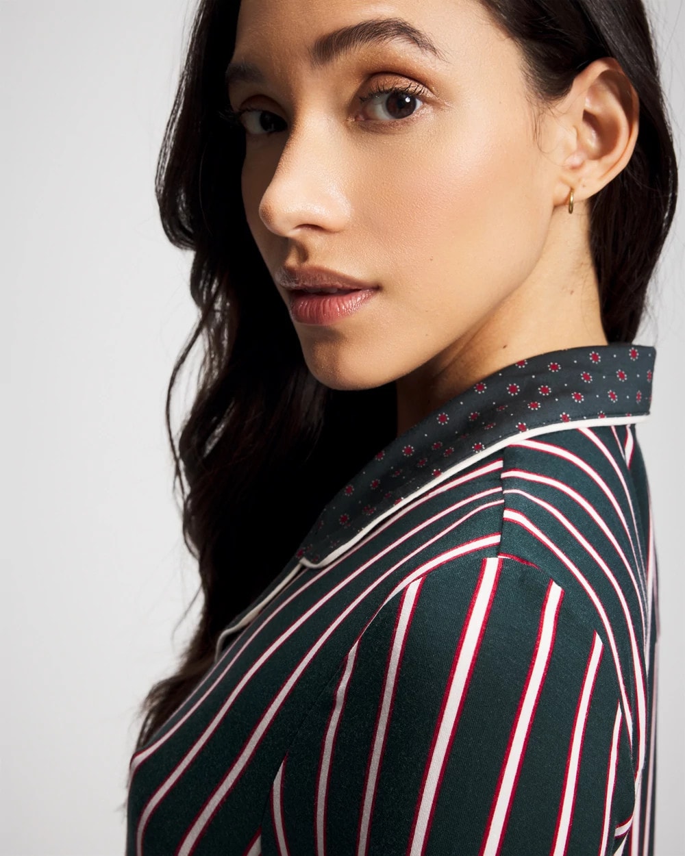 Cool Nights Long Sleeve Notch Collar with Piped Placket Pajama Top