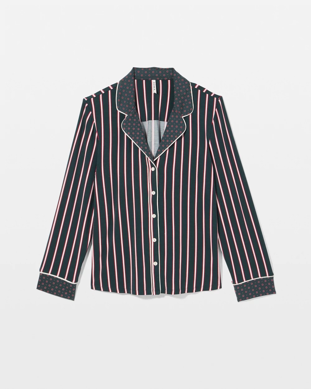 Cool Nights Long Sleeve Notch Collar with Piped Placket Pajama Top
