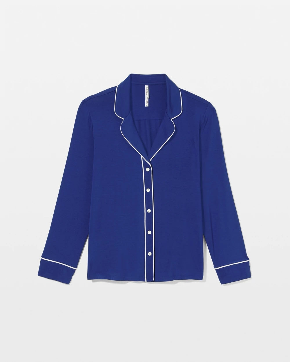 Long Sleeve Notch Collar w/ Piped Placket Pajama Top