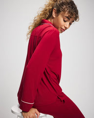 Long Sleeve Notch Collar w/ Piped Placket Pajama Top