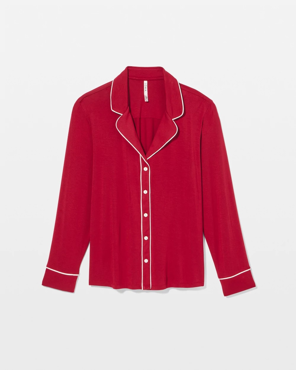 Long Sleeve Notch Collar w/ Piped Placket Pajama Top