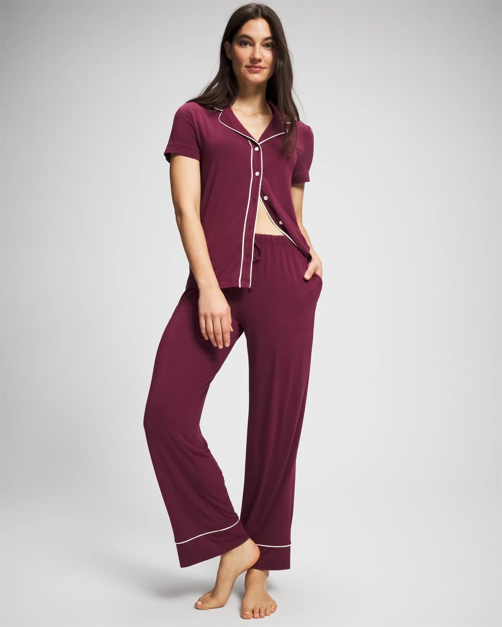 Solid Piped Pajama Pant
