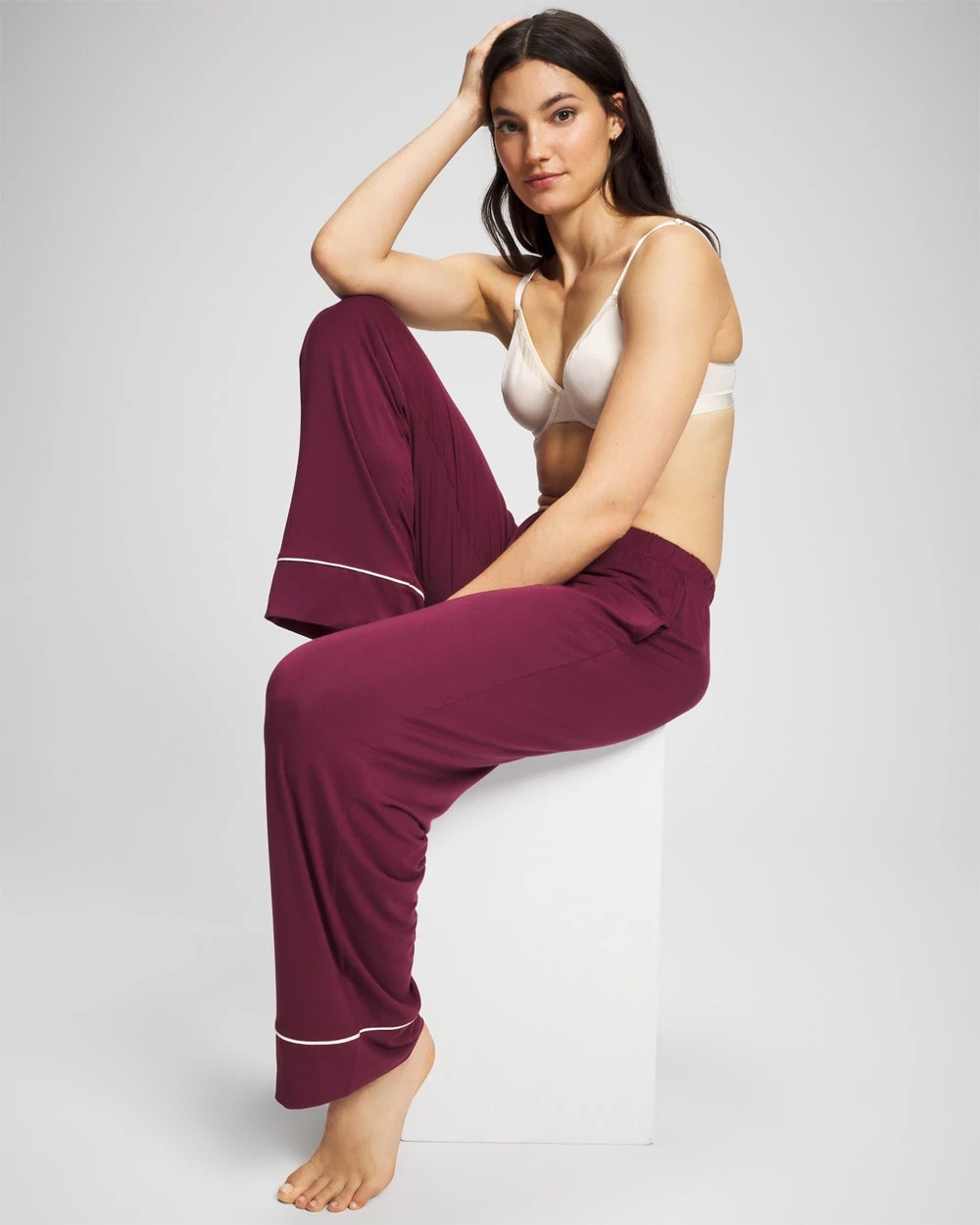 Solid Piped Pajama Pant