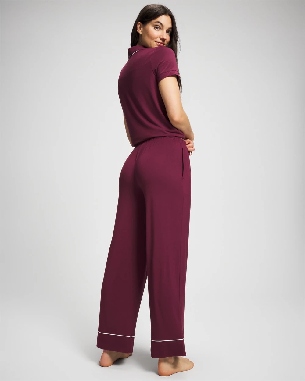 Solid Piped Pajama Pant