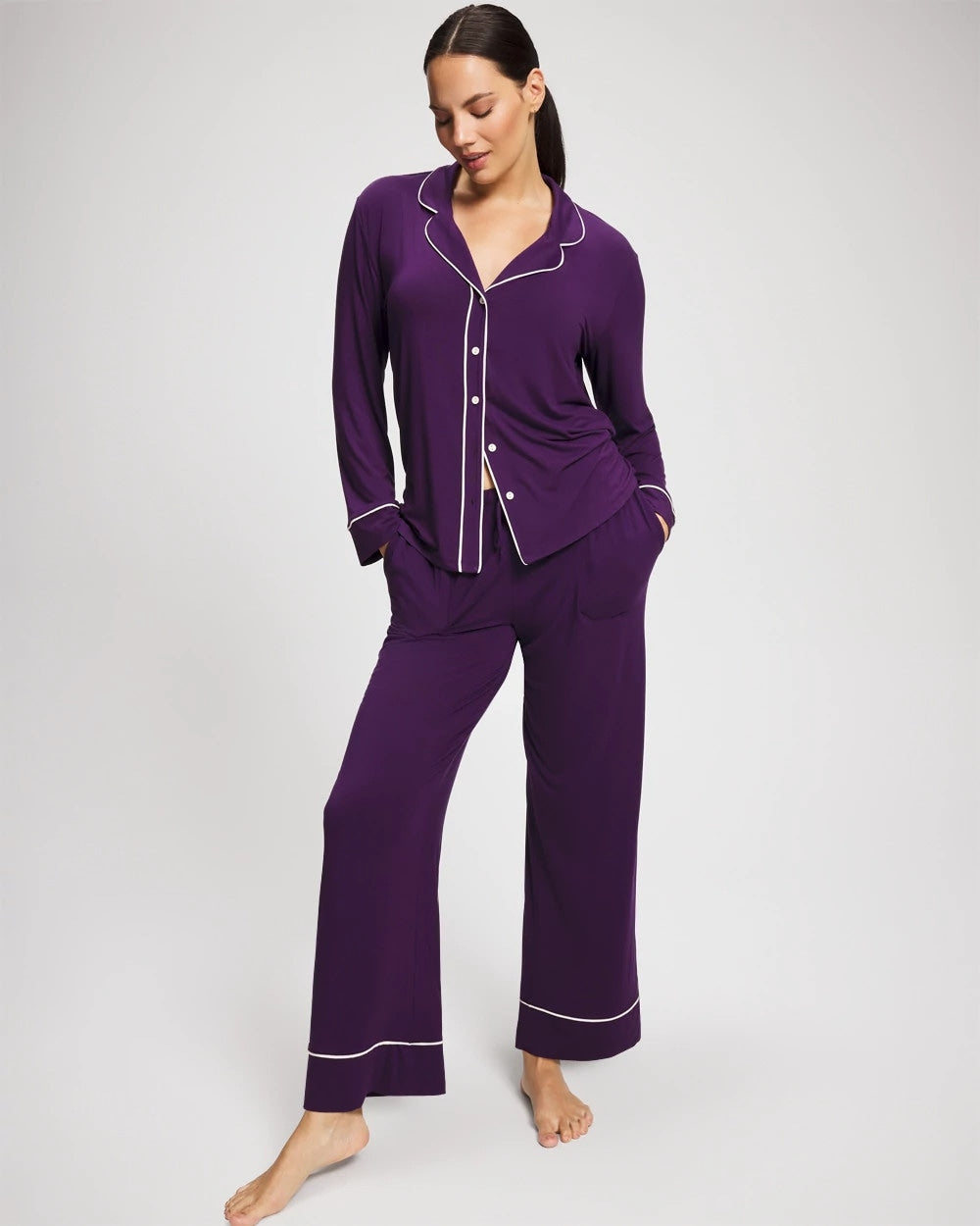 Solid Piped Pajama Pant