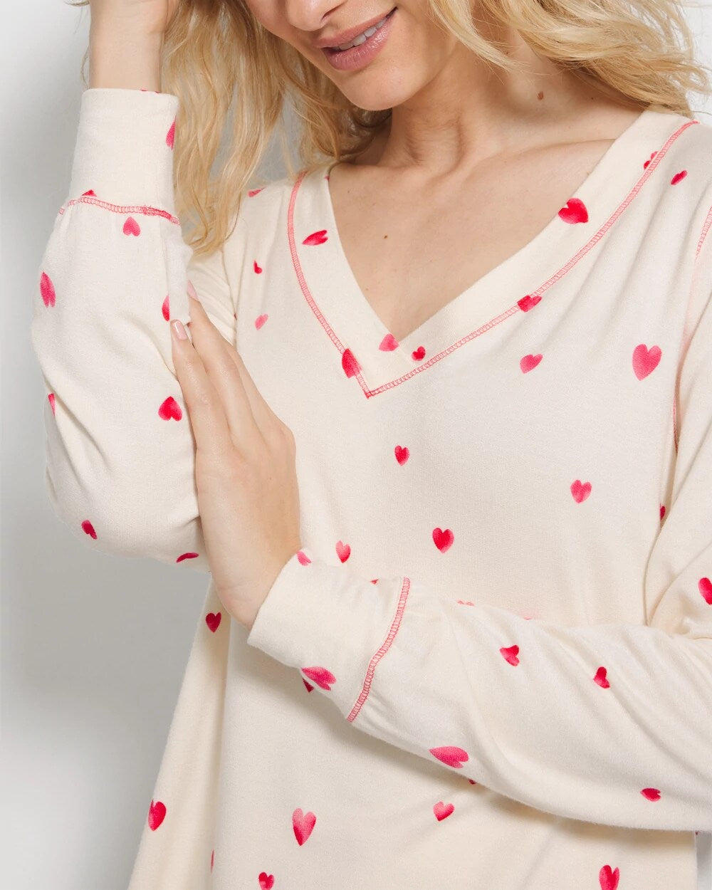 Long-Sleeve V-Neck Pajama Top