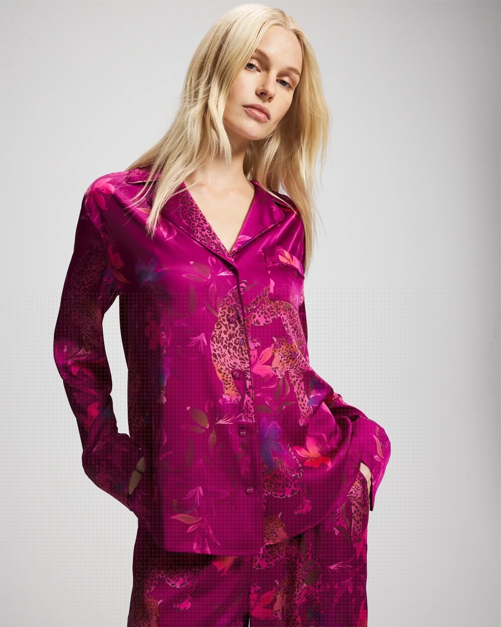 Long Sleeve Notch Collar Pajama Top