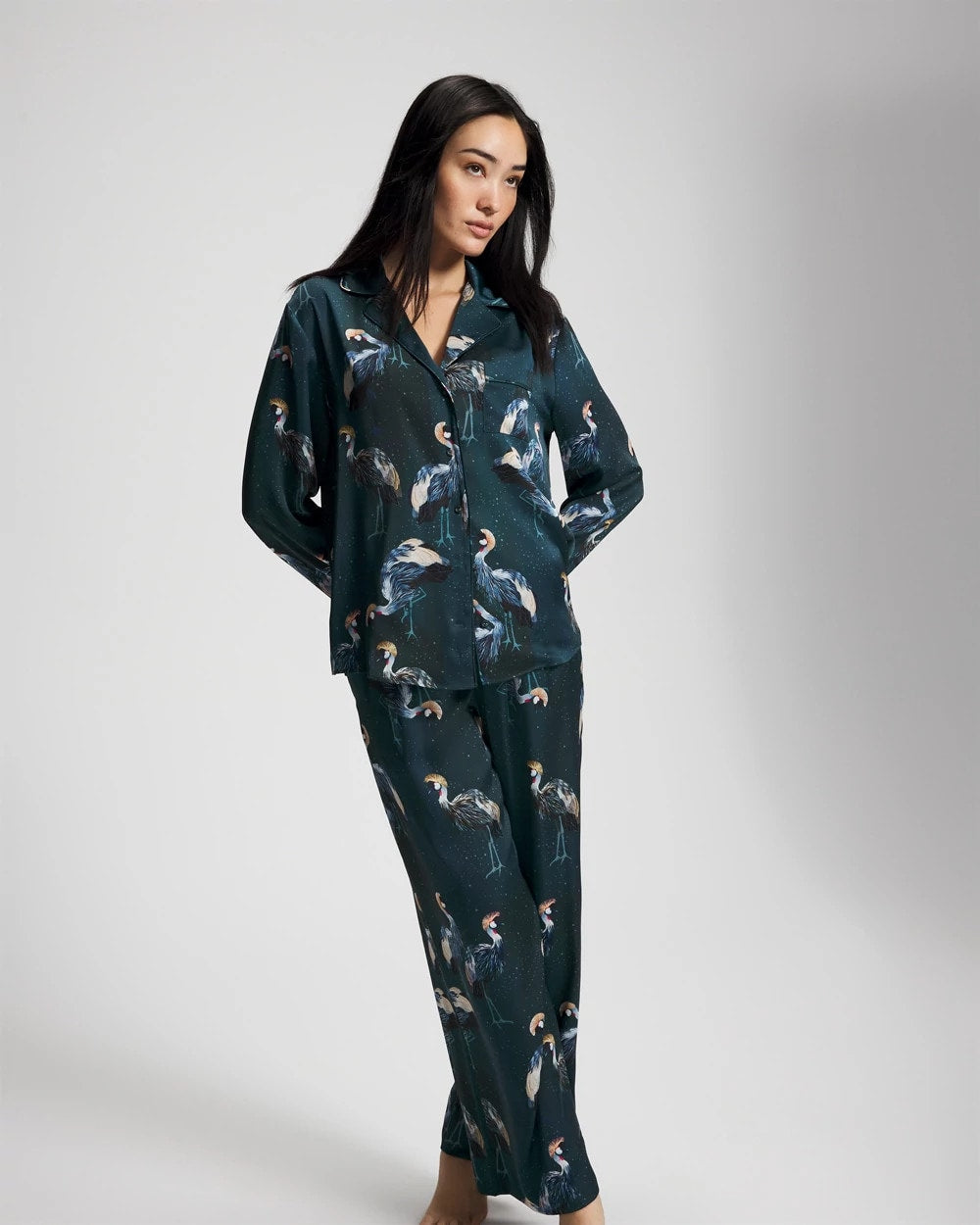 Long Sleeve Notch Collar Pajama Top