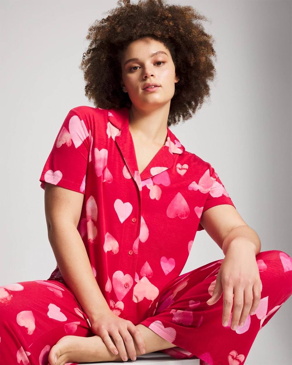 Short Sleeve Notch Collar Pajama Top